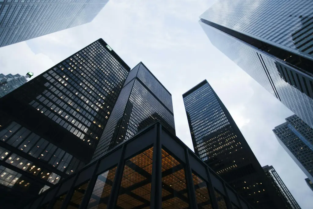 Modern corporate business district architectural facade in New Delhi NCR